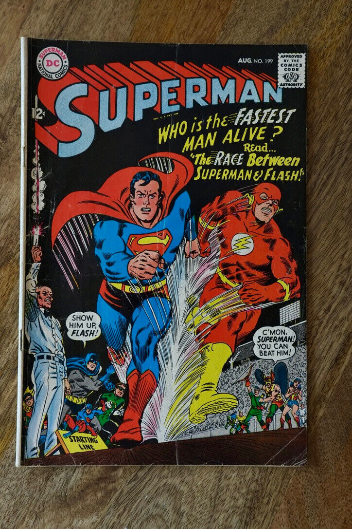 Superman #199 | 1967 | Who's the Fastest Man Alive? 1st Superman vs Flash Race