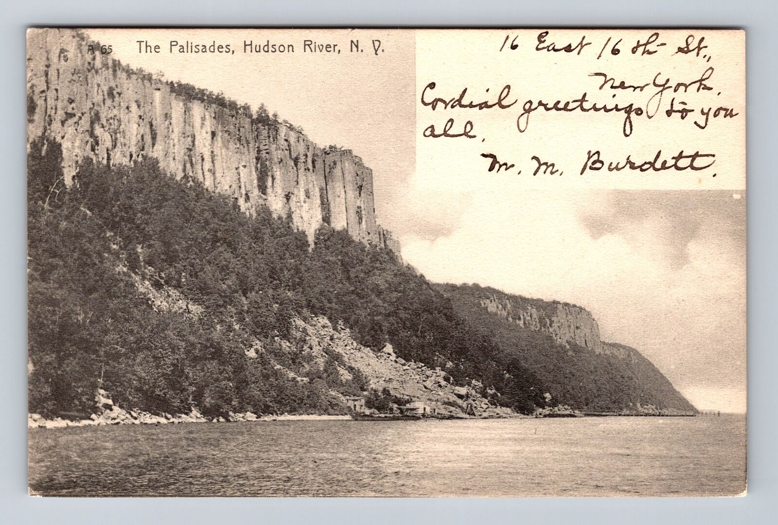 Hudson River NY-New York, The Palisades, Antique, Vintage c1907 Postcard