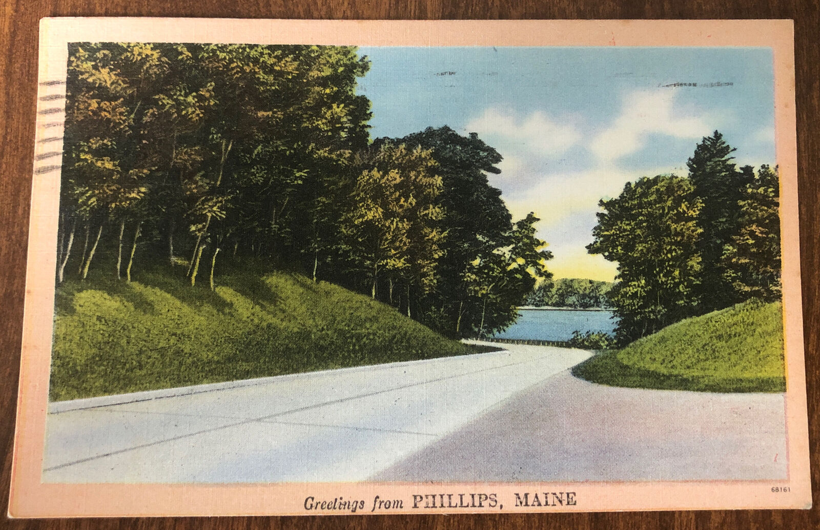 Greetings From Phillips ME Maine Linen Postcard Vintage Postmarked 1951