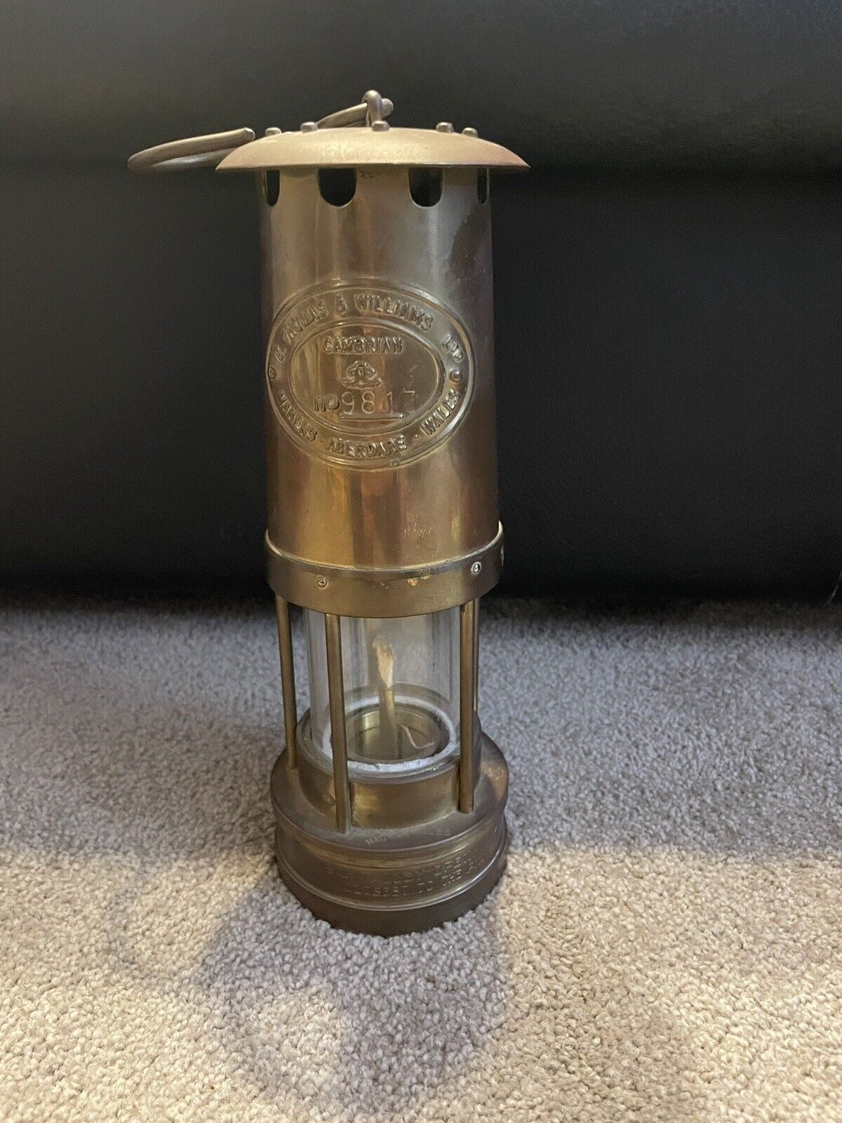 Vintage E Thomas & Williams Limited Cambrian Brass Miner’s Lamp Aberdare Wales 