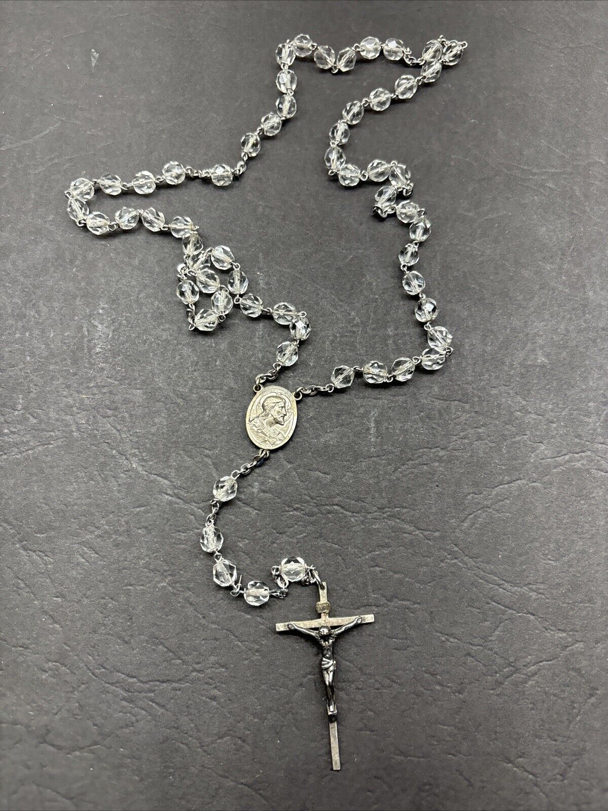 VINTAGE CHAPEL STERLING SILVER CRYSTAL BEAD ROSARY