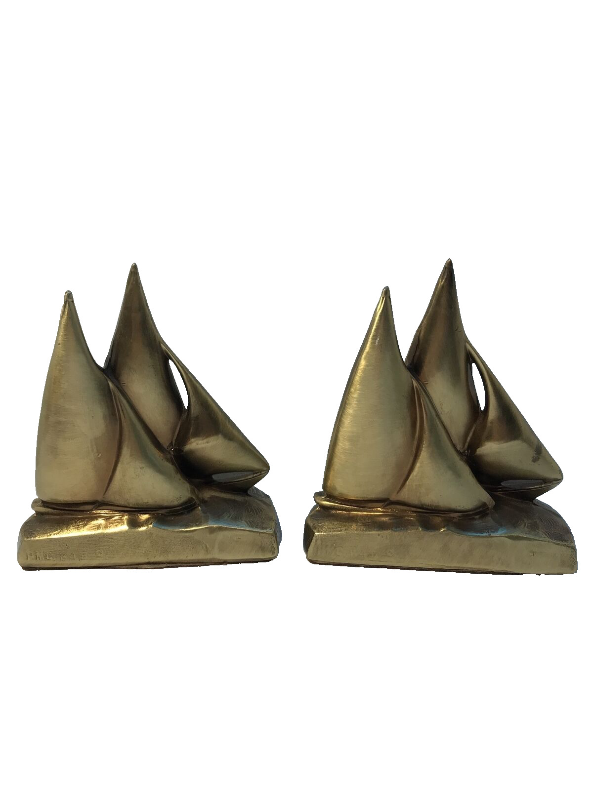 VTG Brass PM CRAFTSMAN Sailboat Bookends, Navy Nautical Sailing, Handcrafted USA