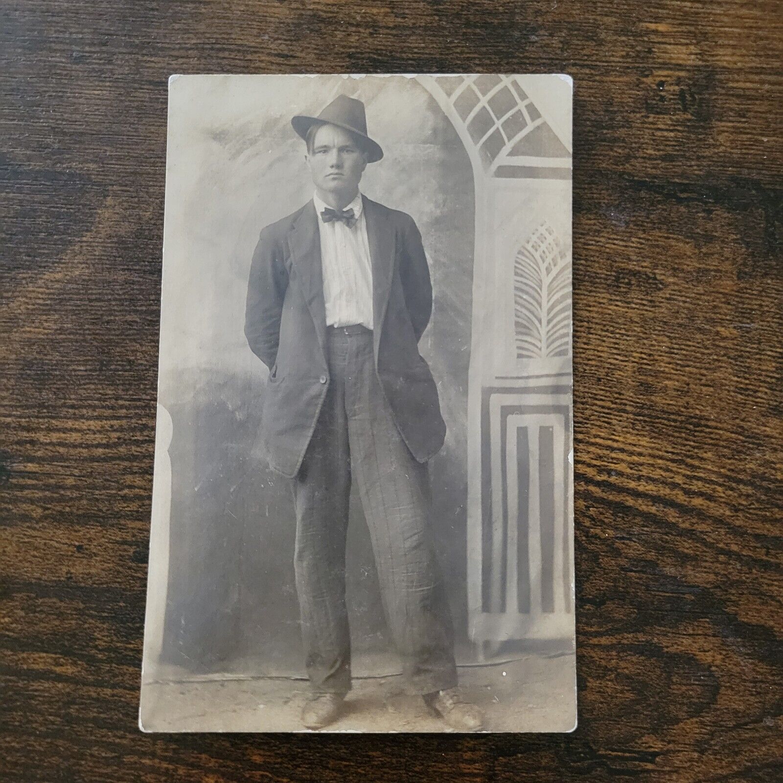 Antique RPPC Young Man In Suit Studio Photo 1907-18 Real Picture Postcard 