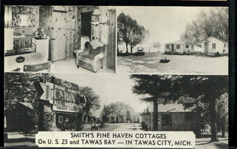 US Vintage RPPC Postcard Smith's Pine Haven Cottages Tawas City MI Real Photo |