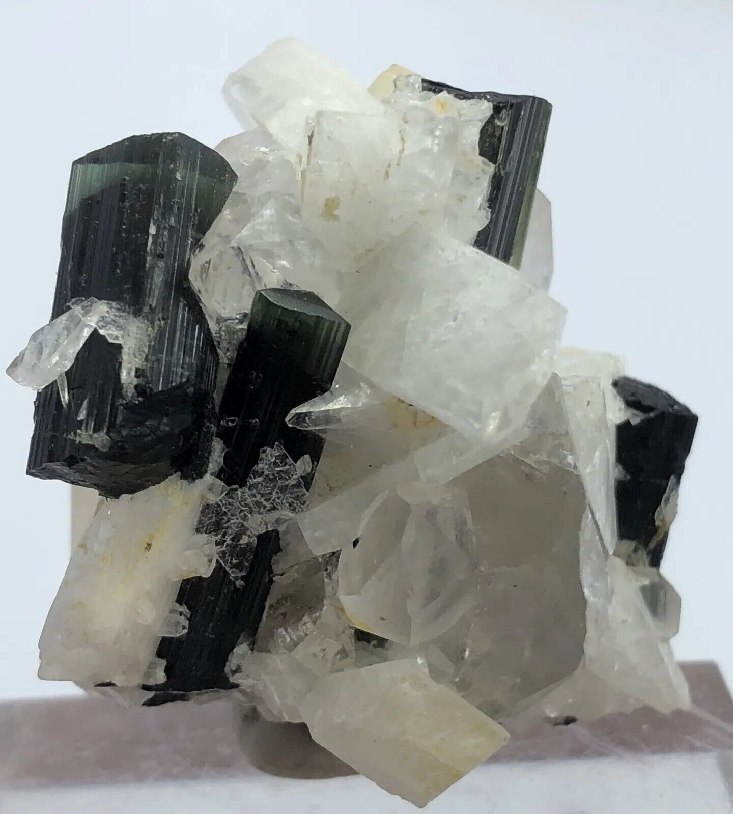 55g Green Cap Tourmaline Crystals combine with Mica & Albite Crystal Specimen 