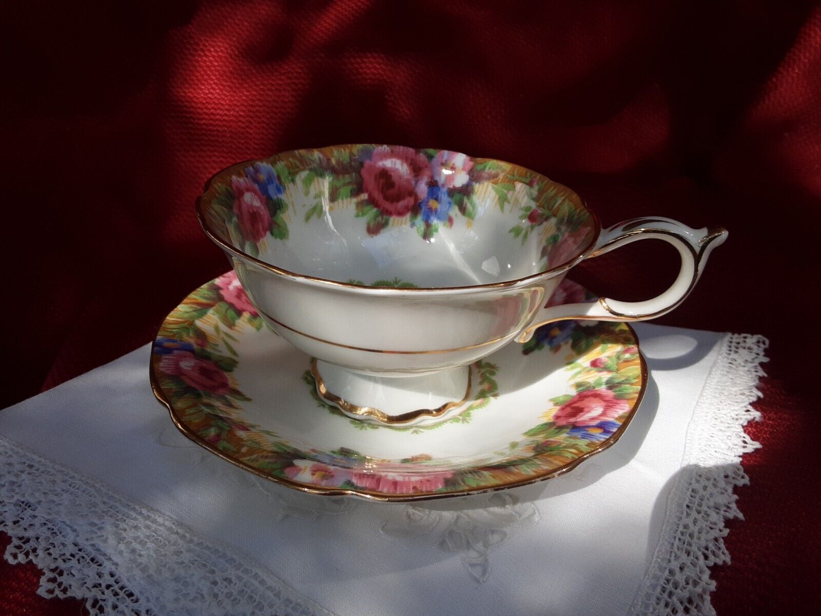 Paragon Tapestry Rose Cup & Saucer  Double Warrant Mark. Fine Bone China Reg.D 