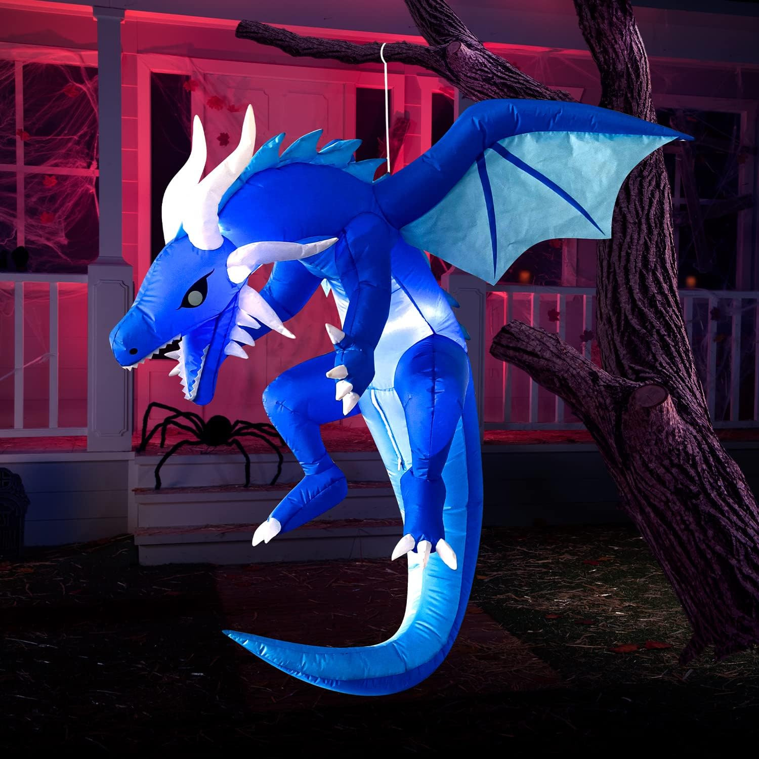 5 FT Tall Halloween Inflatable Hanging Ice Dragon with Build-In Leds, Blow up Fl
