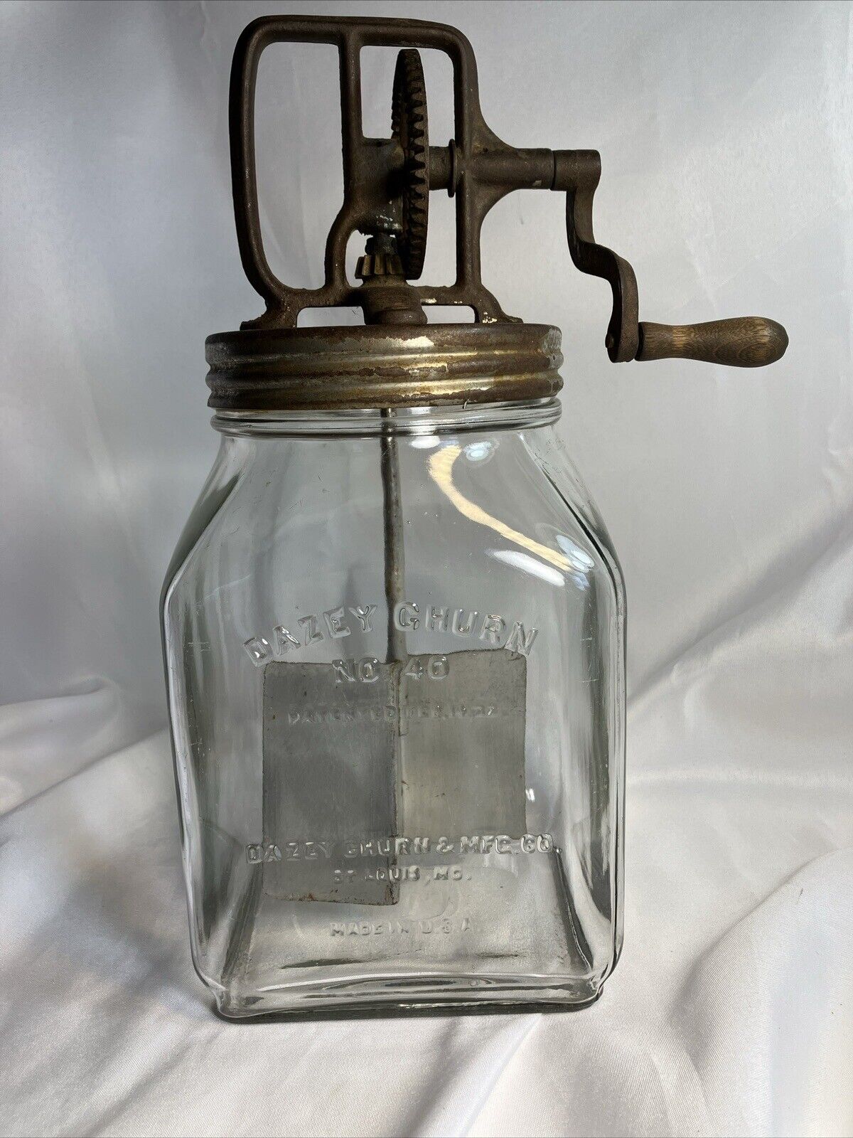 Vintage DAZEY #40 GLASS BUTTER CHURN ORIGINAL Pat  Feb. 14, 1922