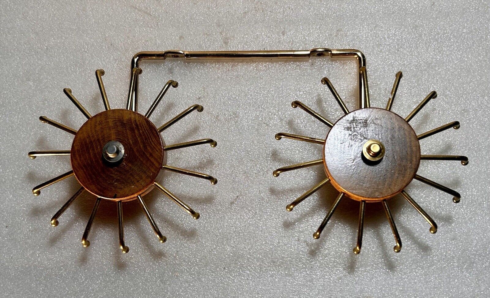 Vintage 1960s Double Rotator Rack Organizer Keys Jewelry Ties Wood Metal MCM
