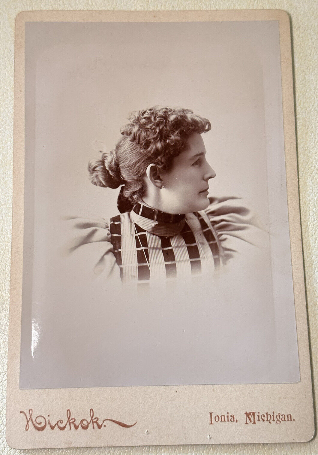 Antique Cabinet Card Photo Side Profile -Hickok- Ionia, Mich.