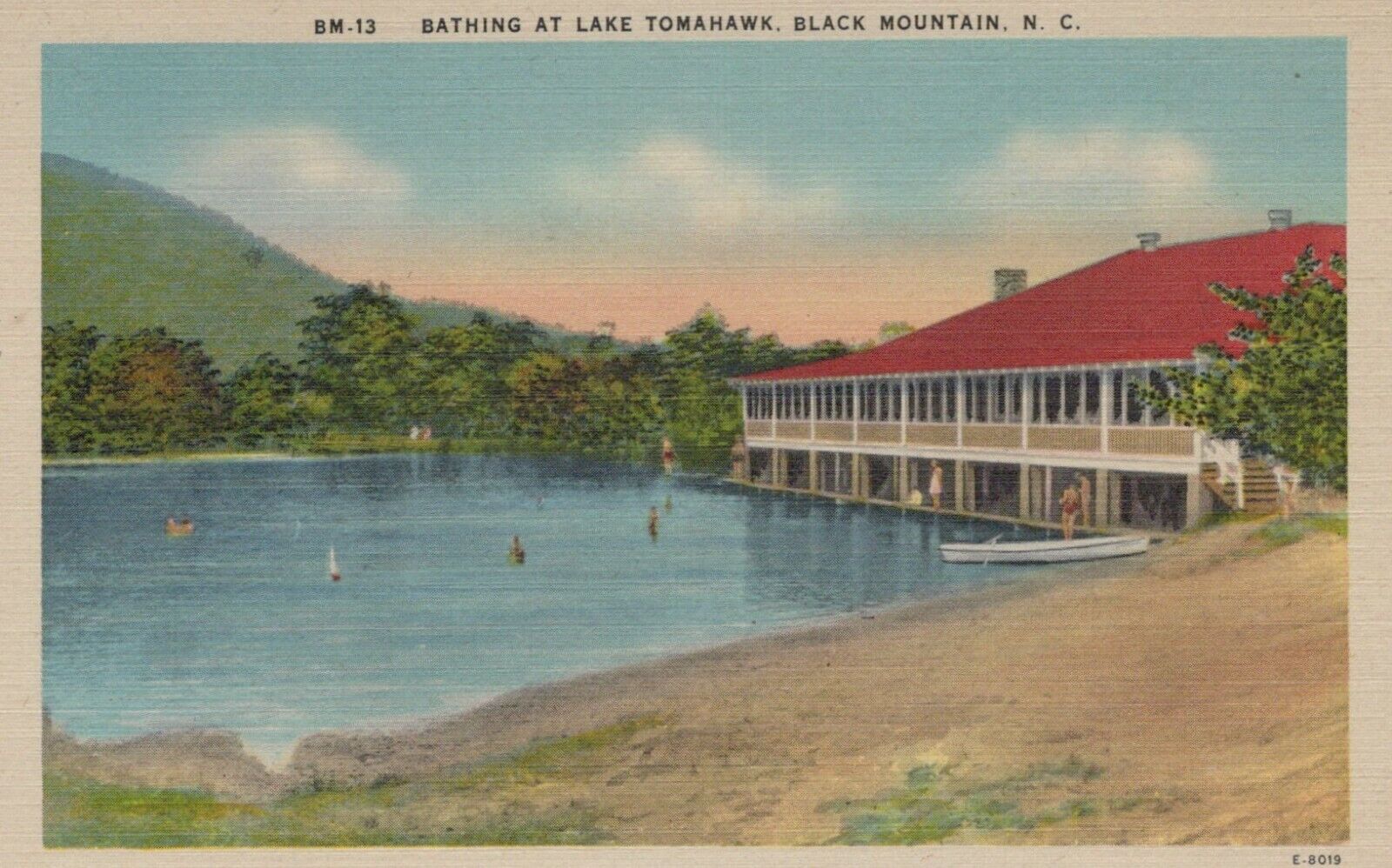 Bathing At Lake Tomahawk Black Mountain North Carolina Linen Vintage Postcard