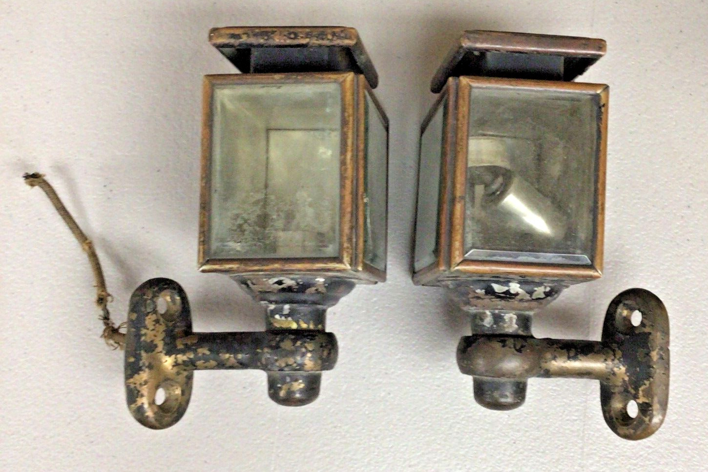 Vintage Pair 1920-30s Early Automotive Lanterns Beveled Glass (222)