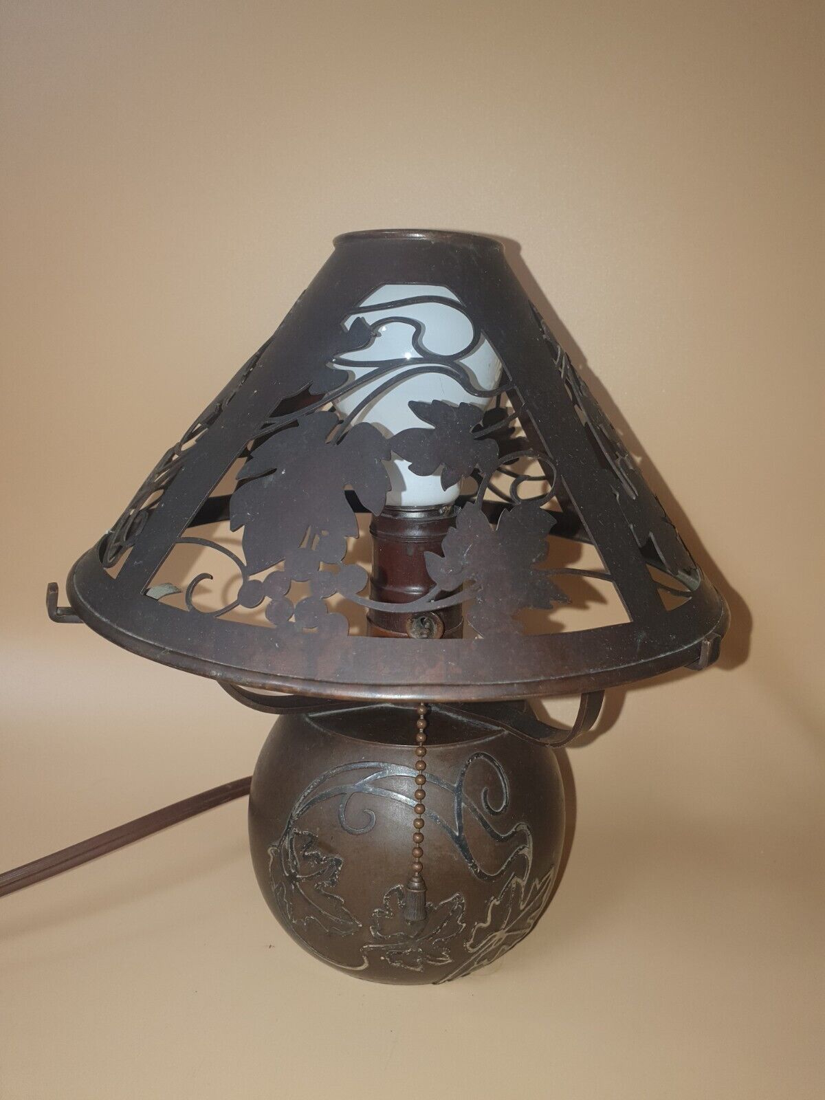 Antique Arts & Crafts Heintz Sterling On Bronze Brown Grapevine Lamp