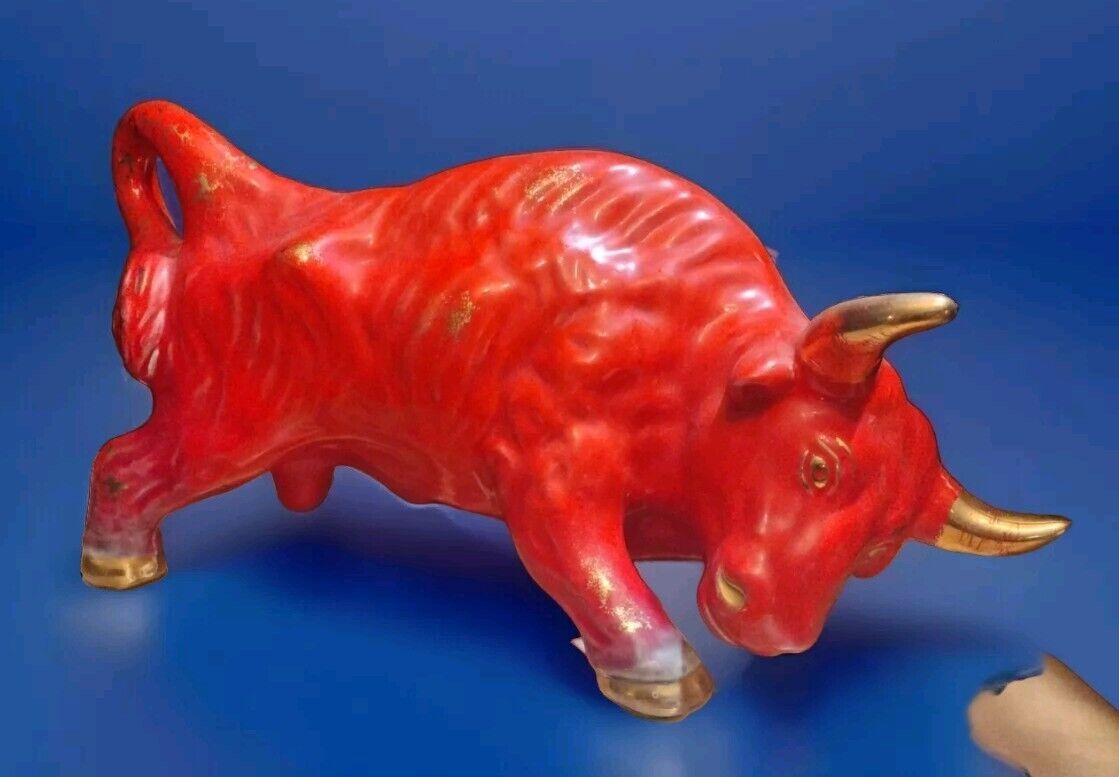 😲 Vintage Mid Century Red Ceramic Bull Estate Statue Collectible