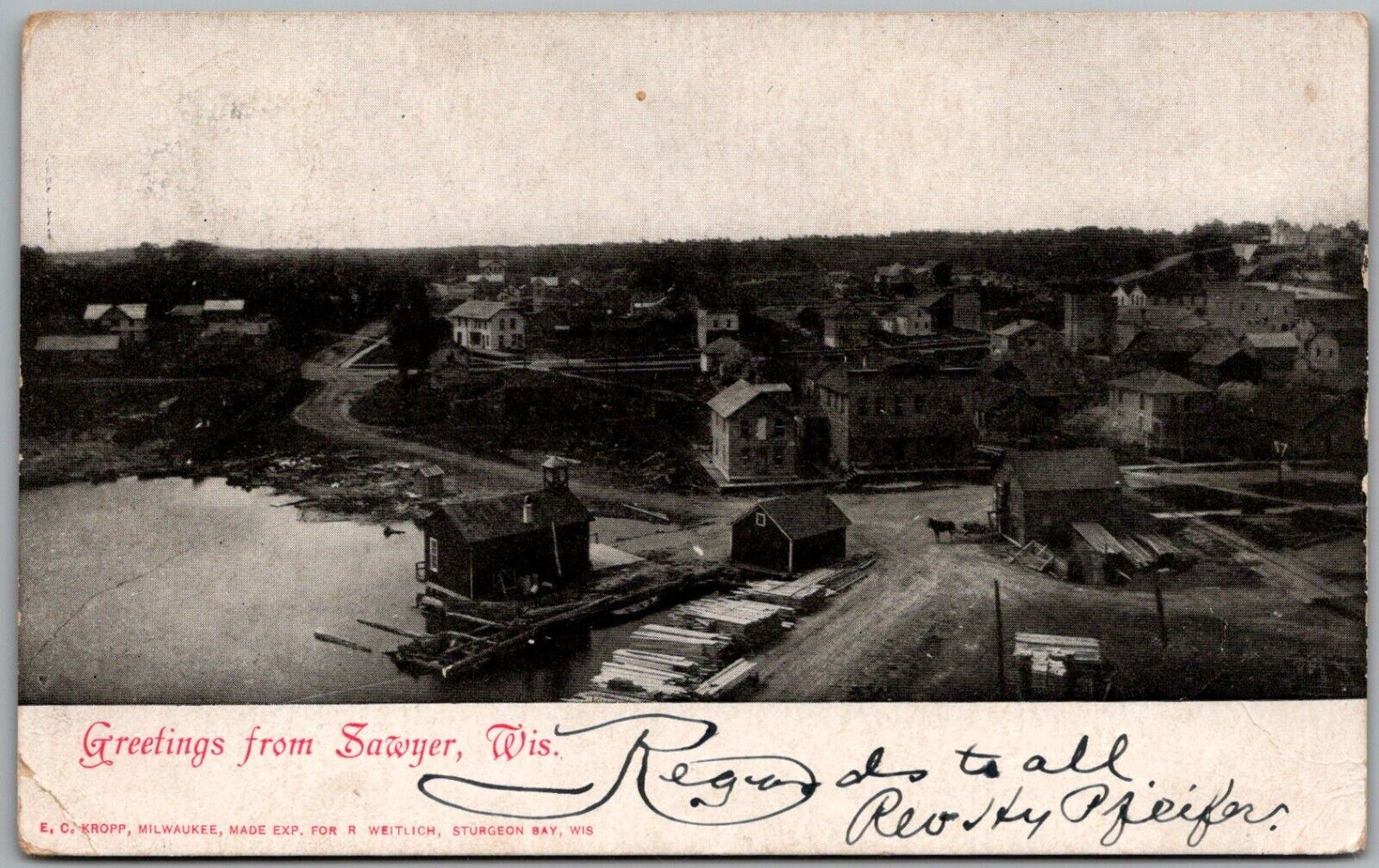 Postcard Greetings from Sawyer, Wisconsin 1908 Undivided Back Gt
