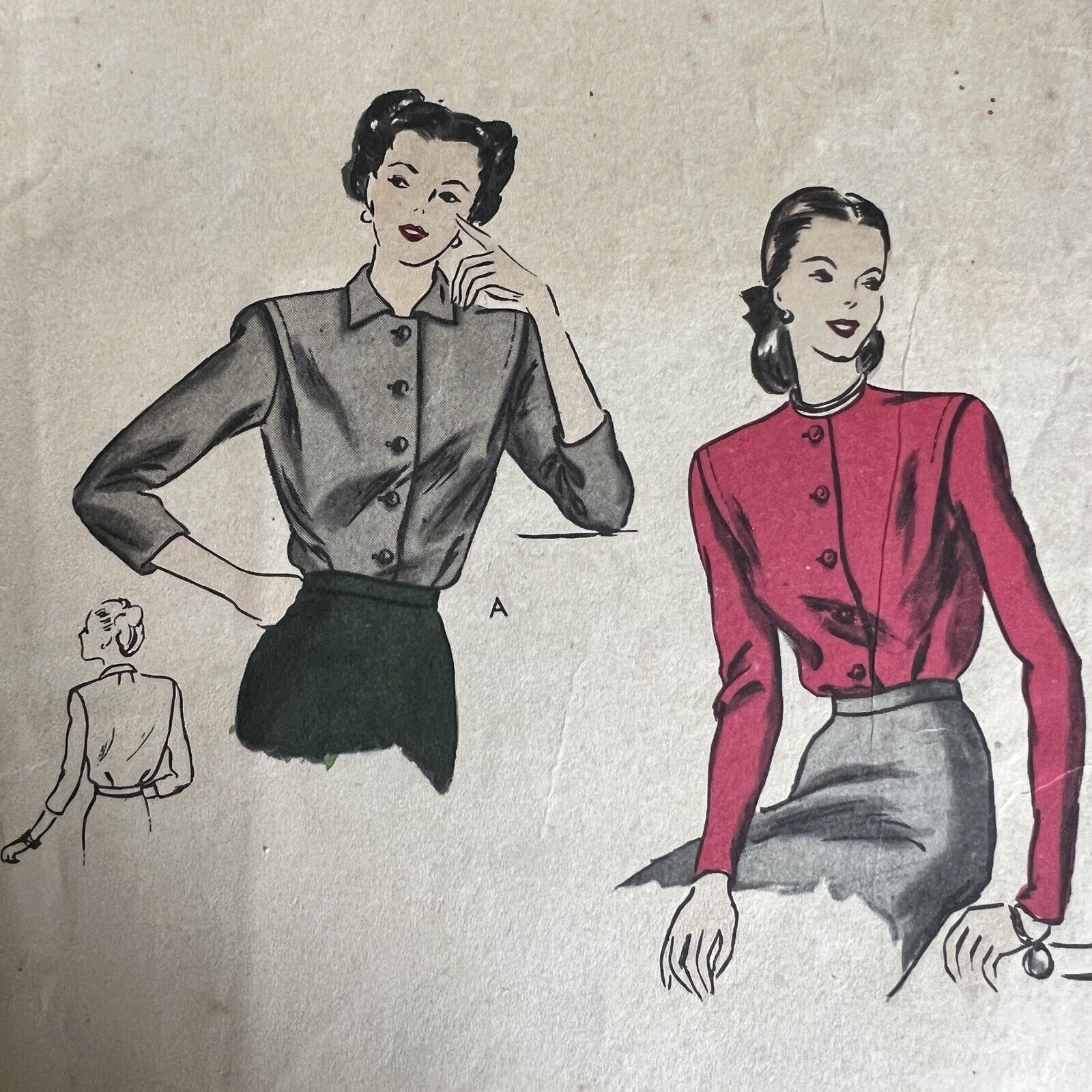 Vintage 1940s Vogue 5543 Soft Pleat Tuck In Blouse Sewing Pattern 14 Small USED