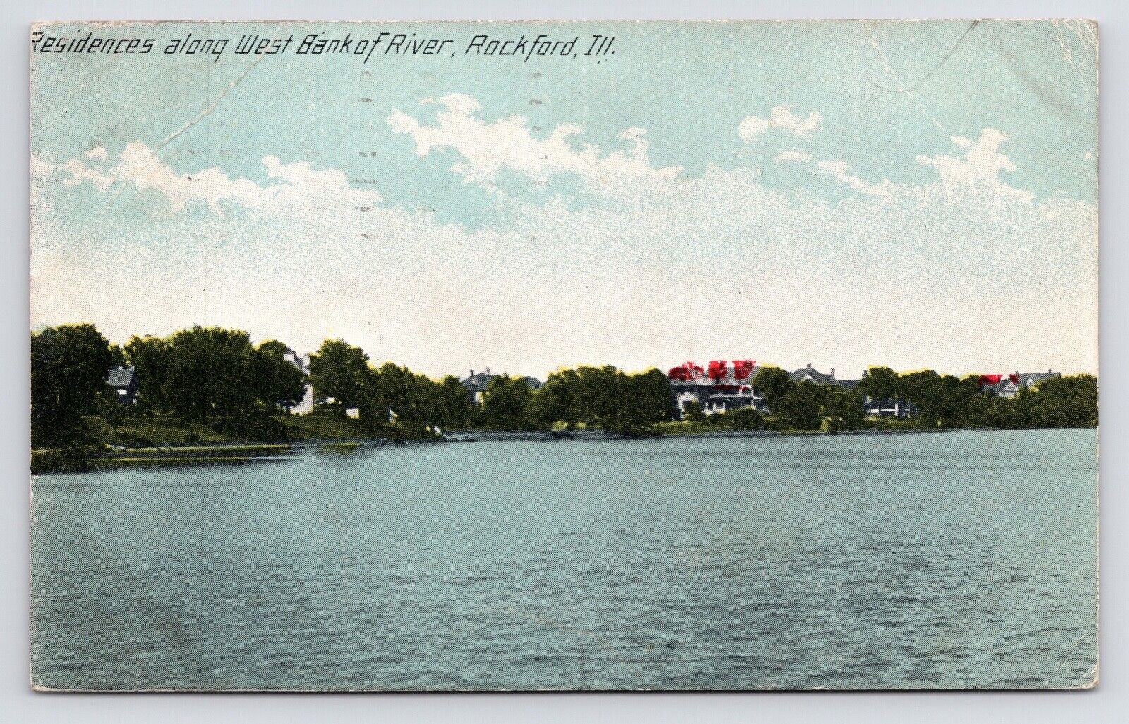 c1908~Waterfront Houses on Rock River~West Bank~Rockford IL~Antique Postcard