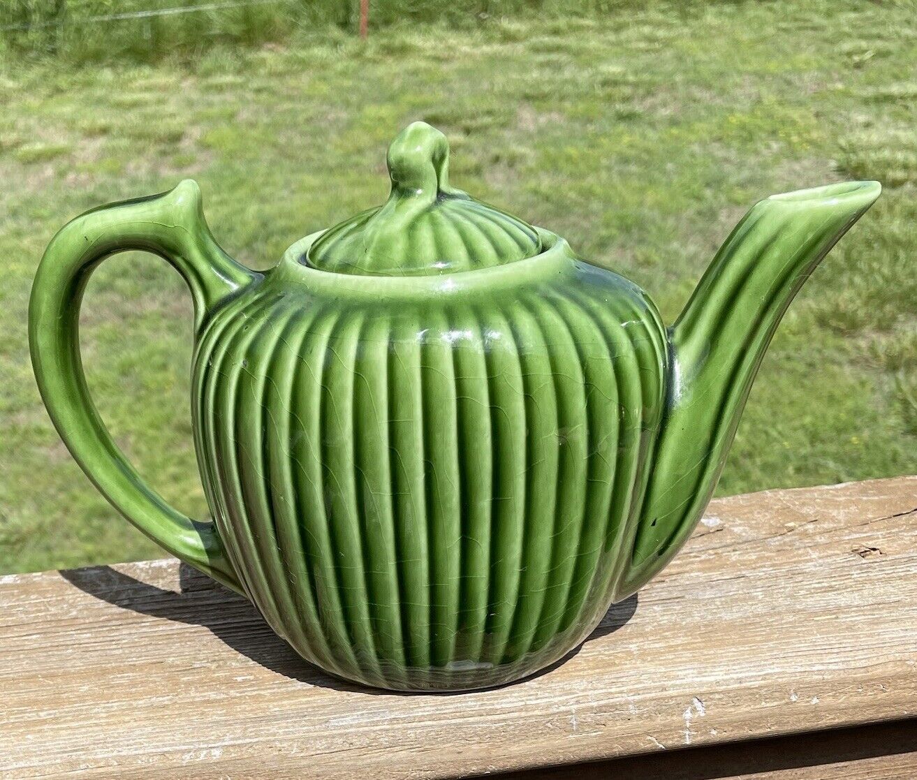 Vintage Fraunfelter Ohio Royal Rochester Lusterware Green Striped Tea Pot