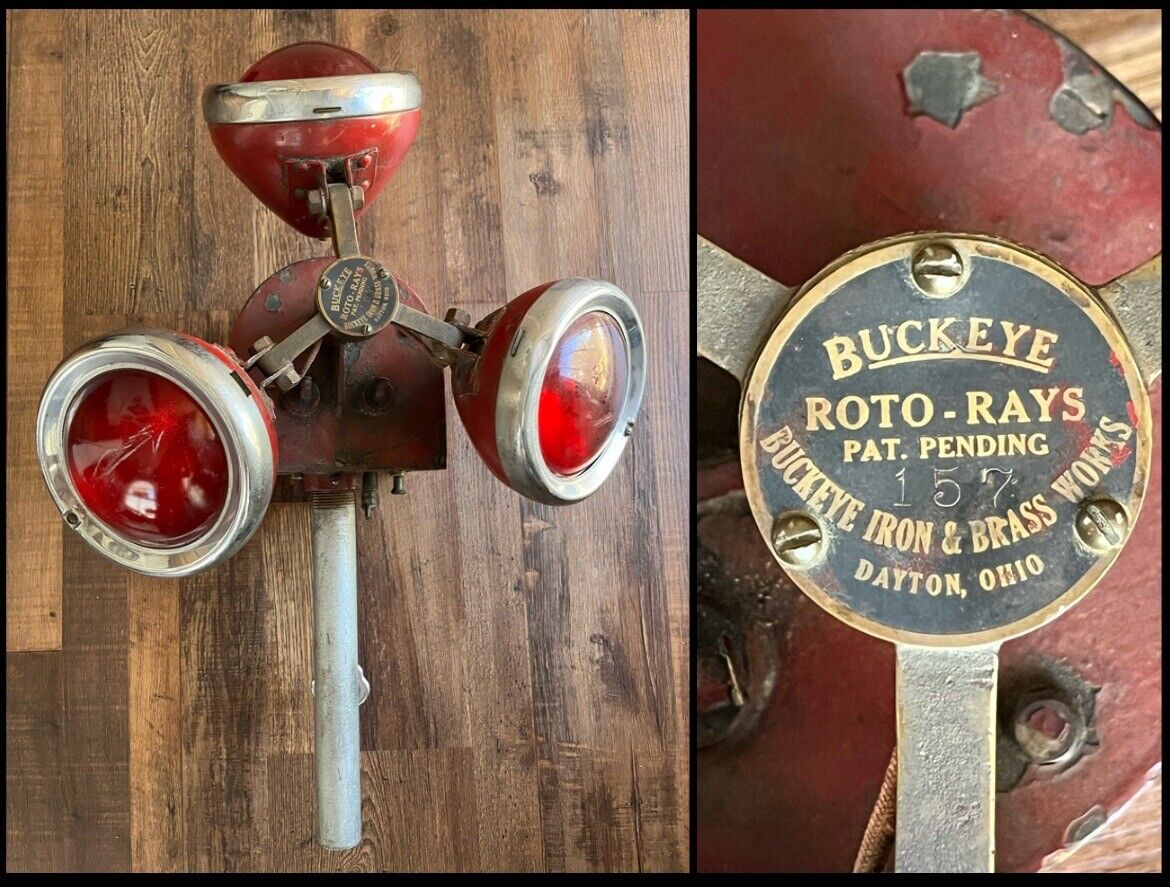 RARE Antique Buckeye Roto-Rays Fire Truck Revolving Emergency Light Pat Pending