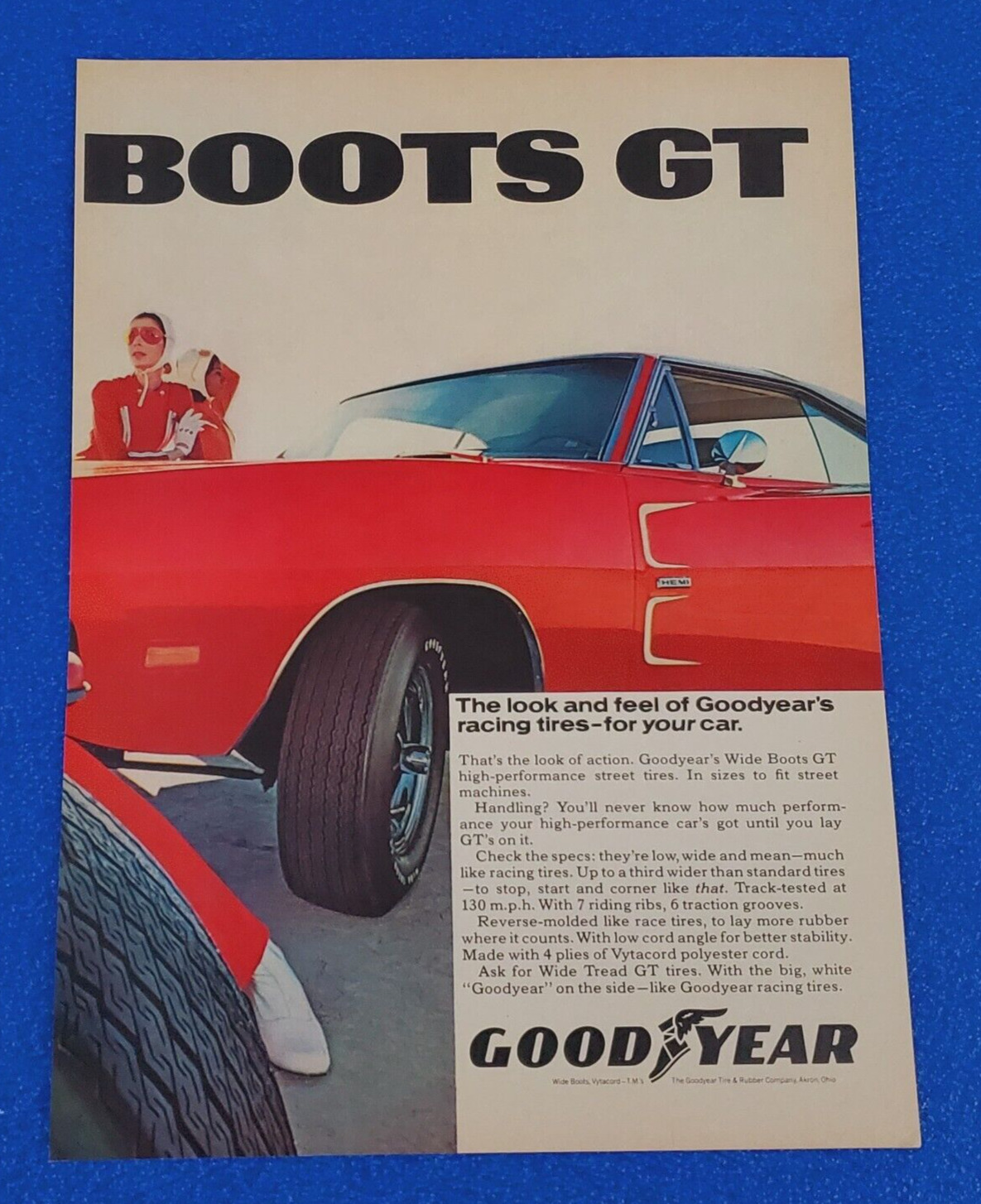 1970 GOODYEAR TIRE ORIGINAL COLOR PRINT AD \
