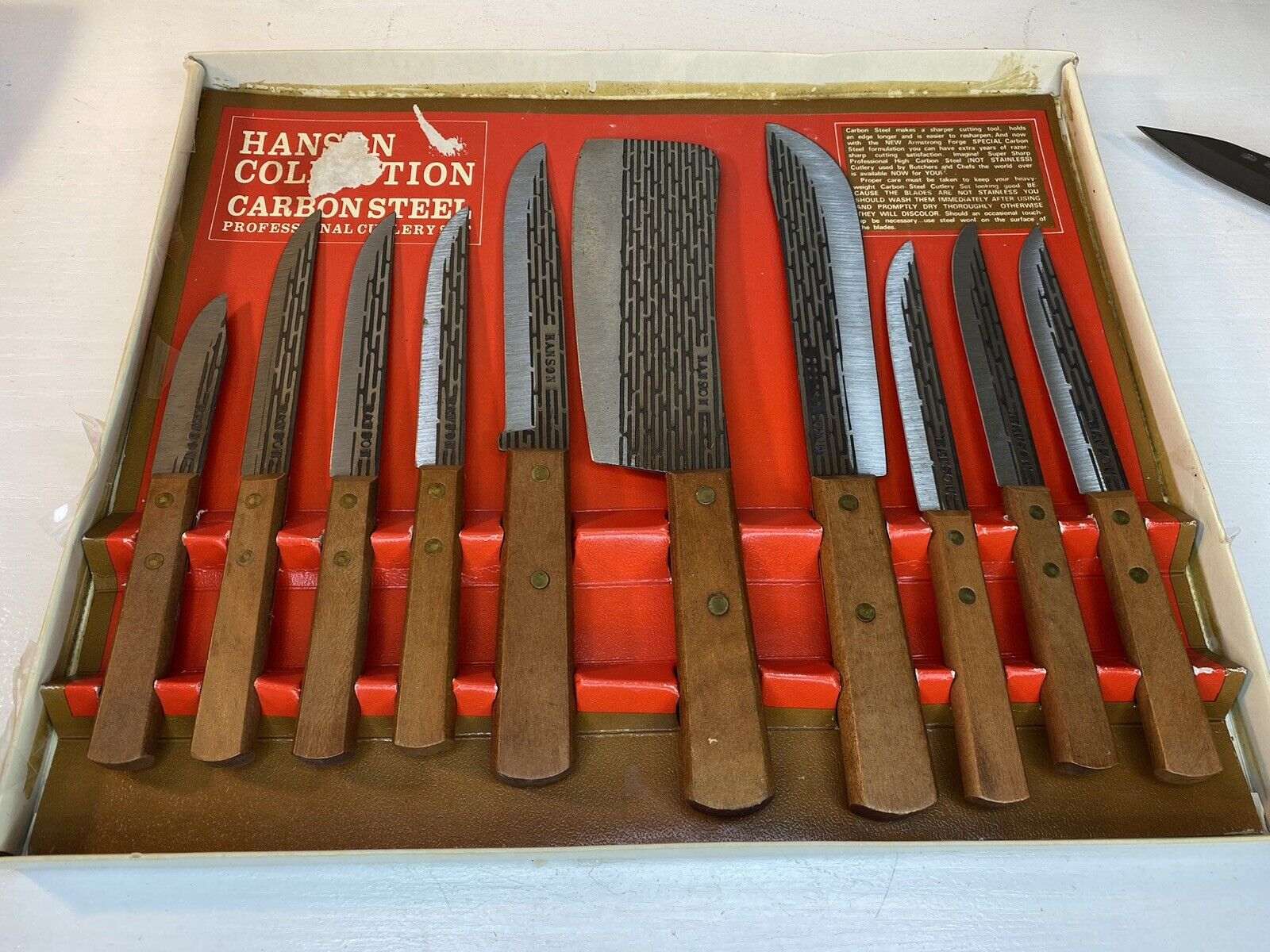 Vintage Hanson Knife Collection Carbon Steel Pro Cutlery 10 PCs