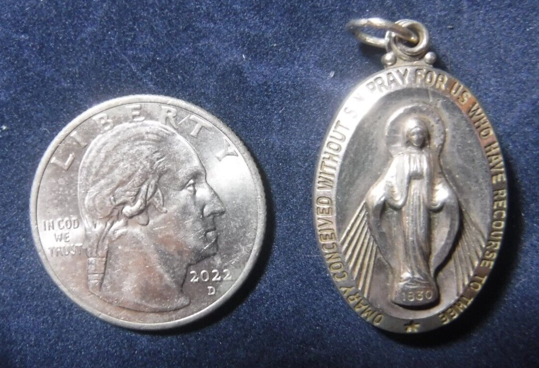 Sterling Silver Miraculous Medal, St Christopher Vintage Double Slider Medal