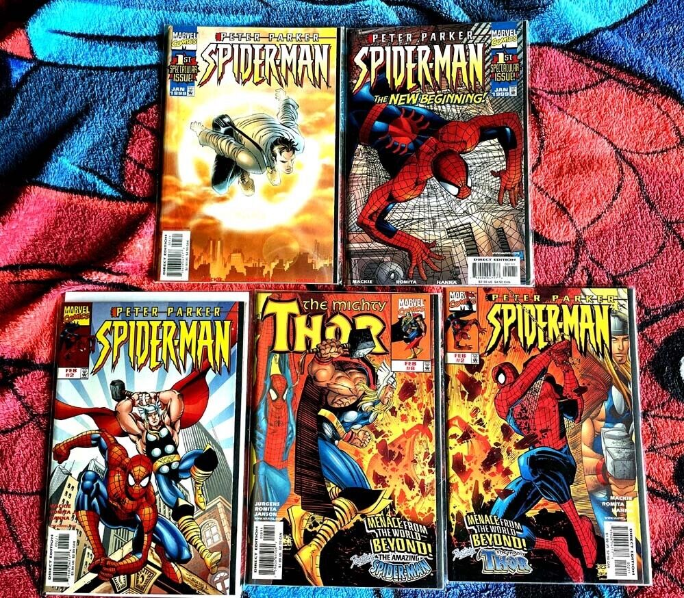 Peter Parker Spider-Man #1 Sunburst variant-#2 variant/Thor #8 tie in VF-NM