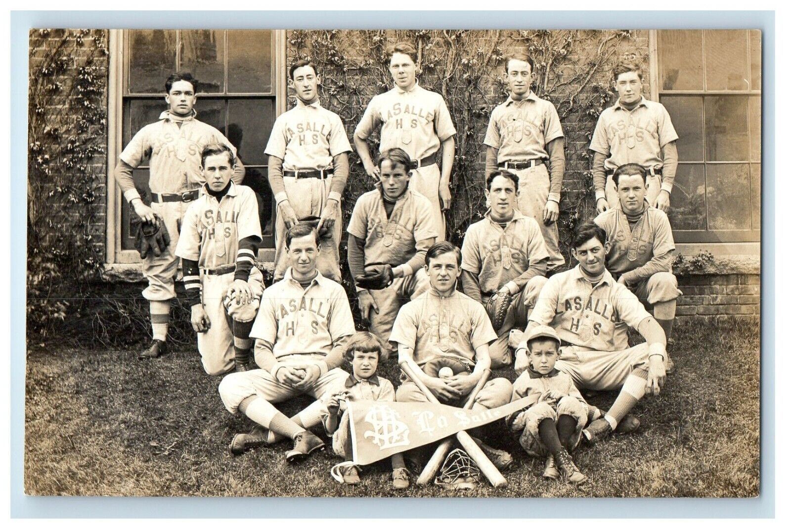 c1910\'s La Salle Highschool Baseball Team Bat Boy Girl RPPC Photo Postcard