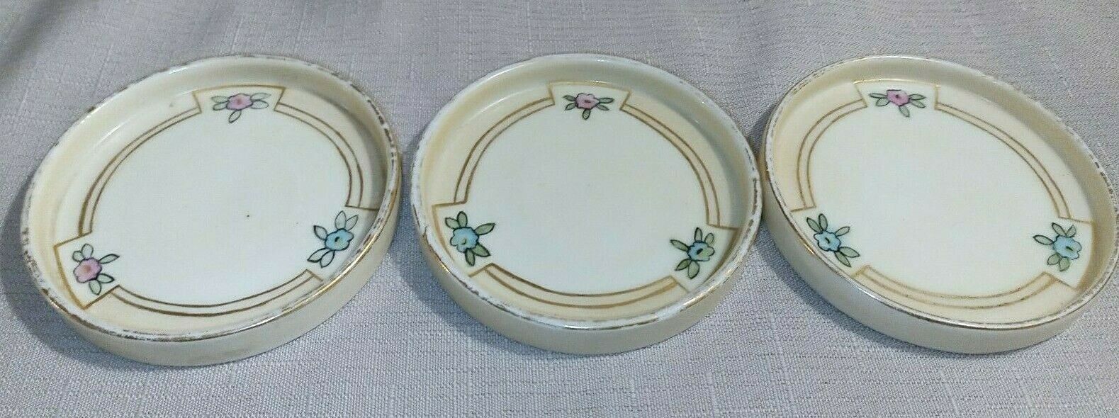 3 Antique O&E G Royal Austria Porcelain Drink Coasters Hand Painted Flower Band