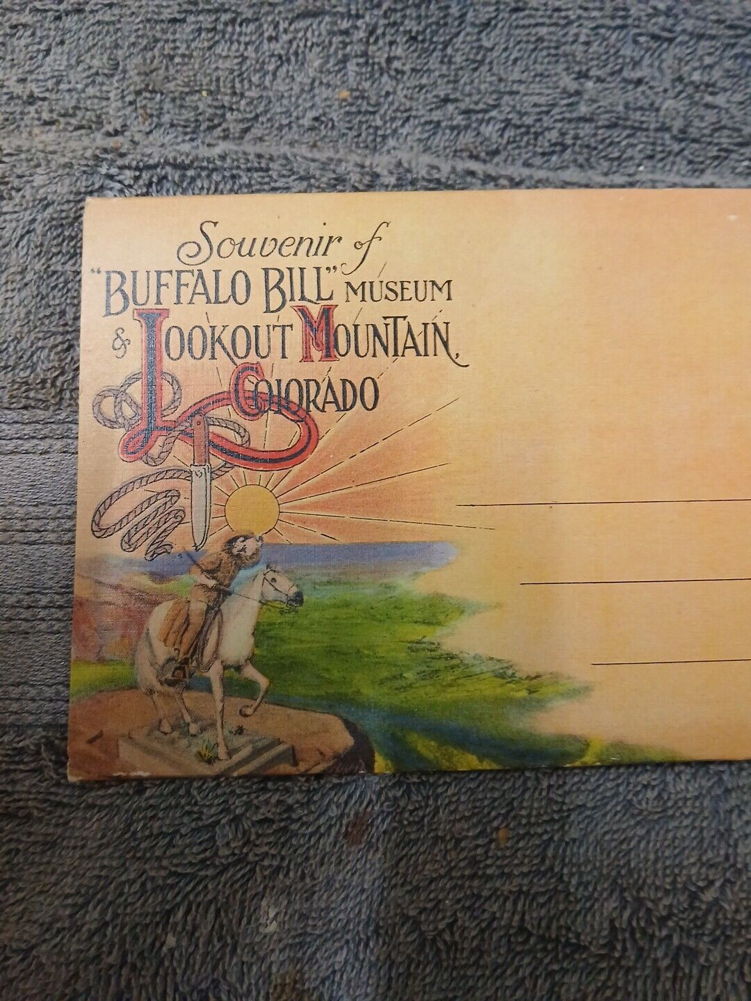 antique RARE Foldout postcard 1938 BUFFALO BILL COLORADO NEW UNUSED Pc22