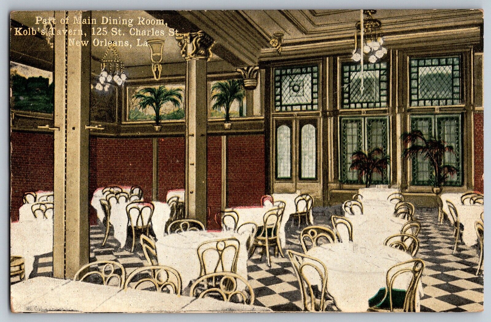 New Orleans, LA - Dining Room at Kolb's Tavern Restaurant - Vintage Postcard