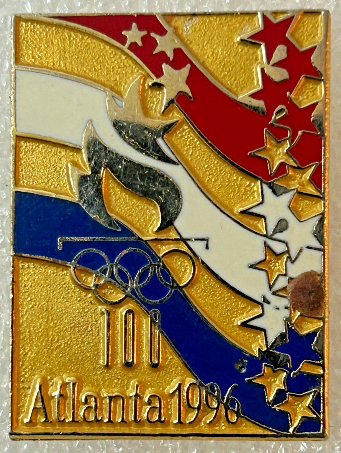 Vintage 1996 Atlanta Olympic Games Torch Flag Stars Stripes Pin