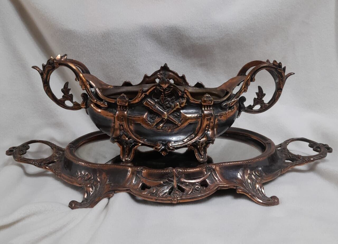 Vintage  Brass Jardiniere For Flowers with Tray