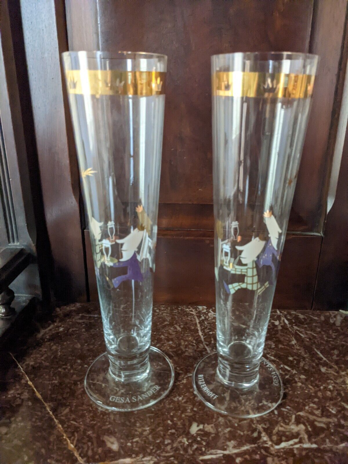 Ritzenhoff 10” Pilsner Beer Glasses by Artist Gesa Sander Three Kings 2001 