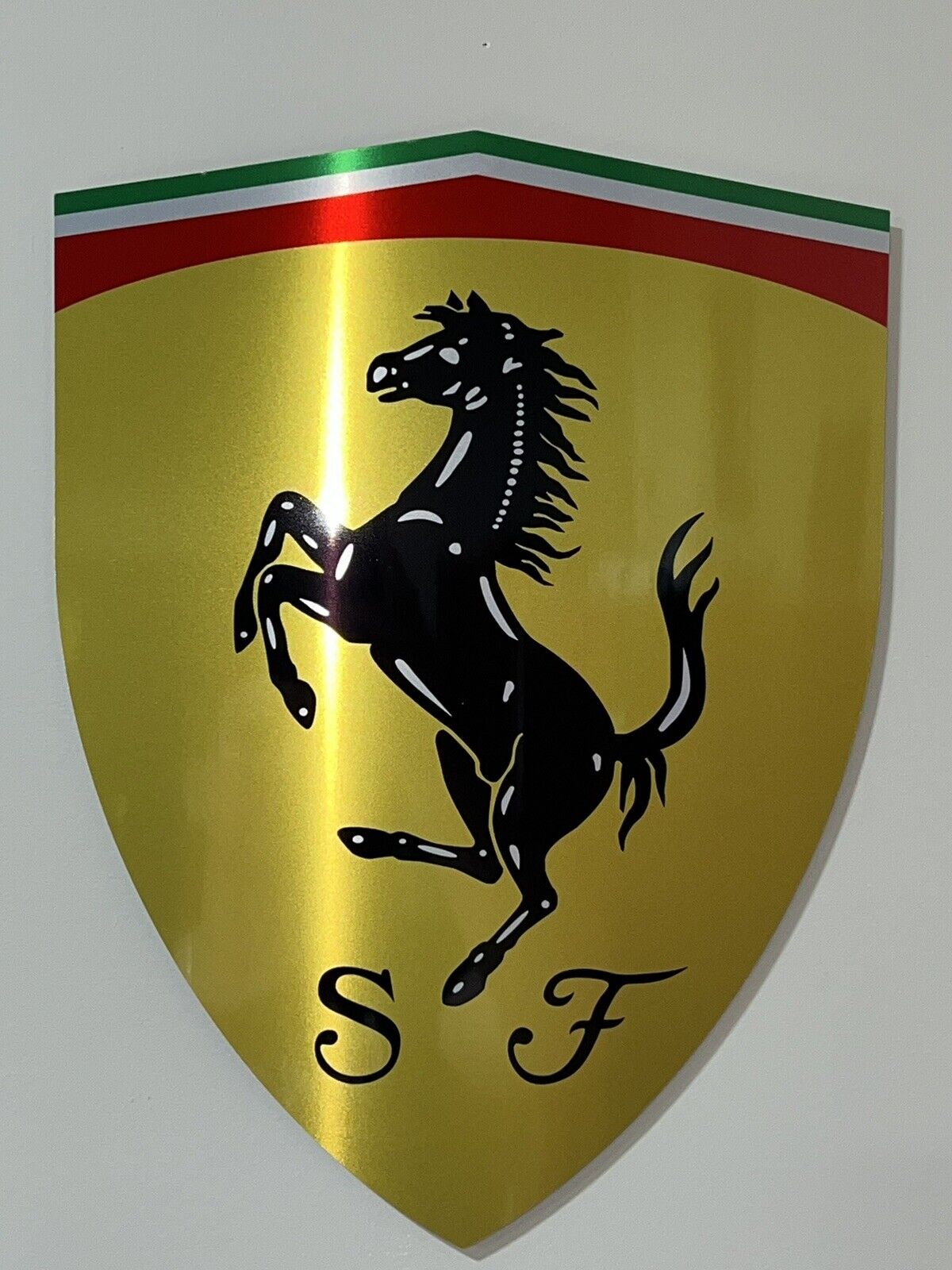 Large 18” Shield Ferrari Yellow Gold  Racing Inspired Brushed Aluminum Sign