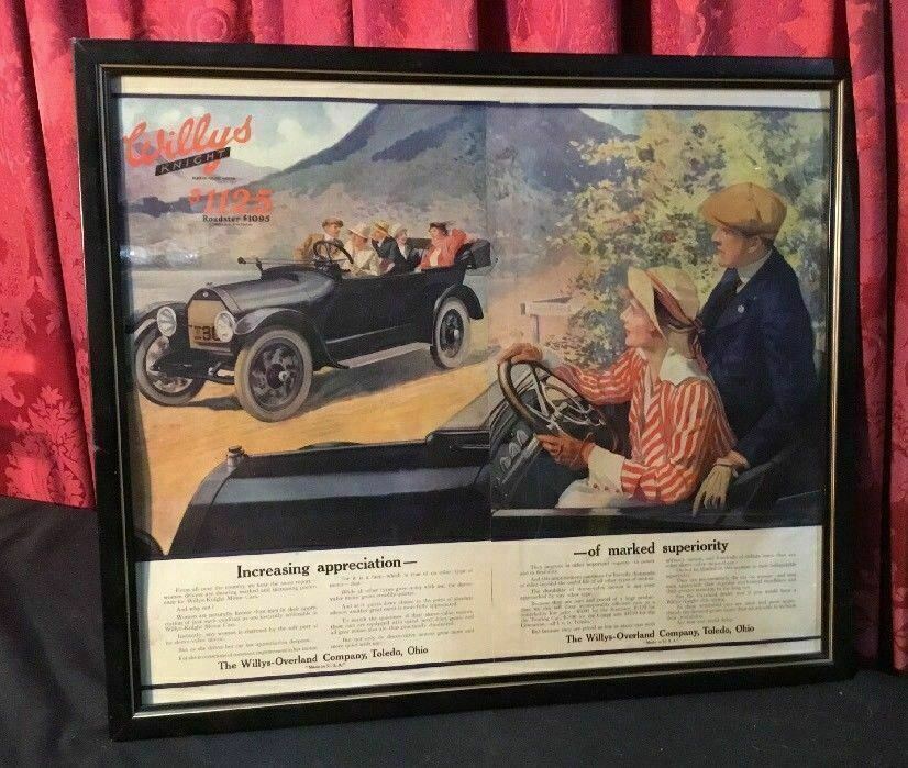VINTAGE ANTIQUE CAR AUTO MAN CAVE ADVERTISING WILLYS OVERLAND KNIGHT ROADSTER