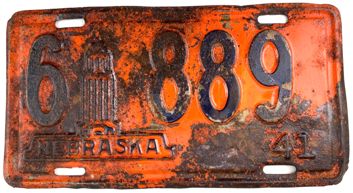 Nebraska 1941 License Plate Tag Man Cave Vintage Garage Saunders Co Collector