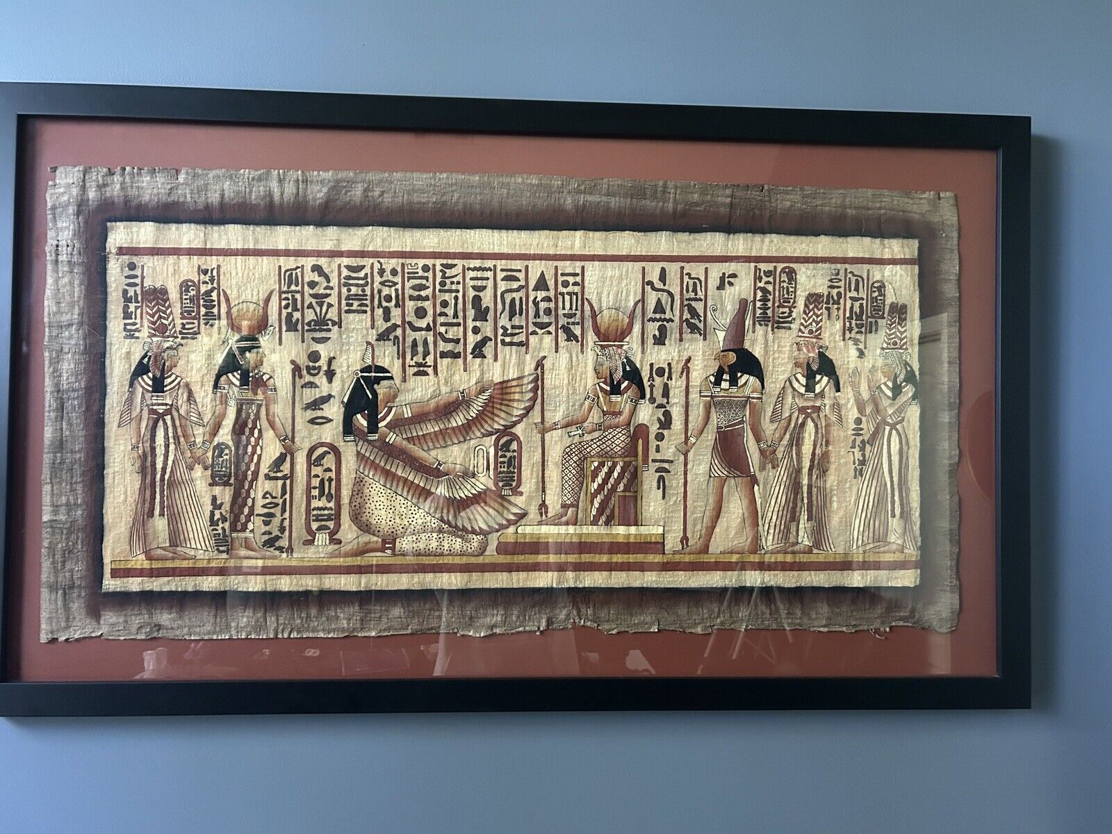 Egyptian Artwork Hand Painting On Papyrus Professionally Matted Framed 