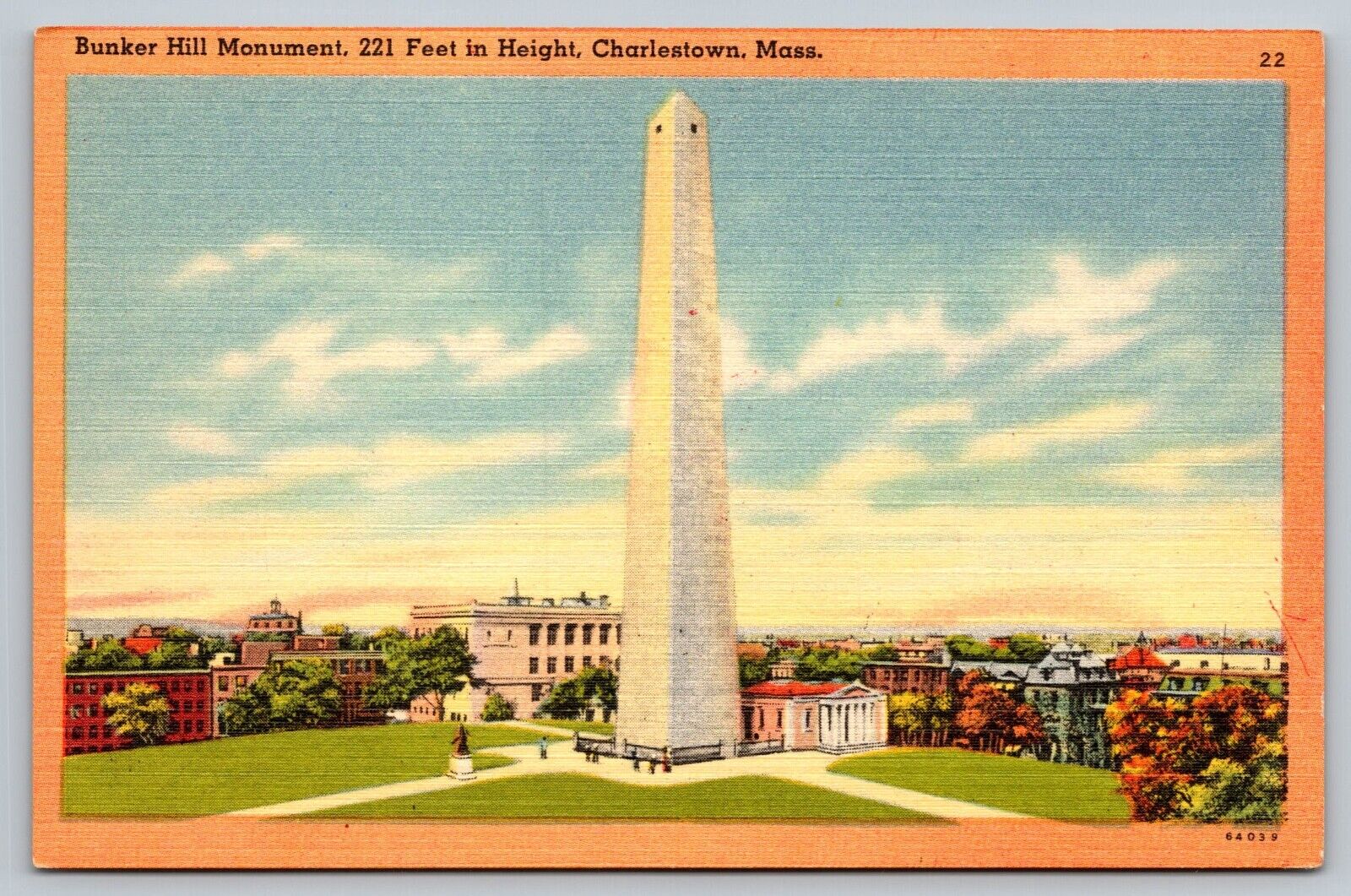 Vintage Bunker Hill Monument Charlestown Postcard 