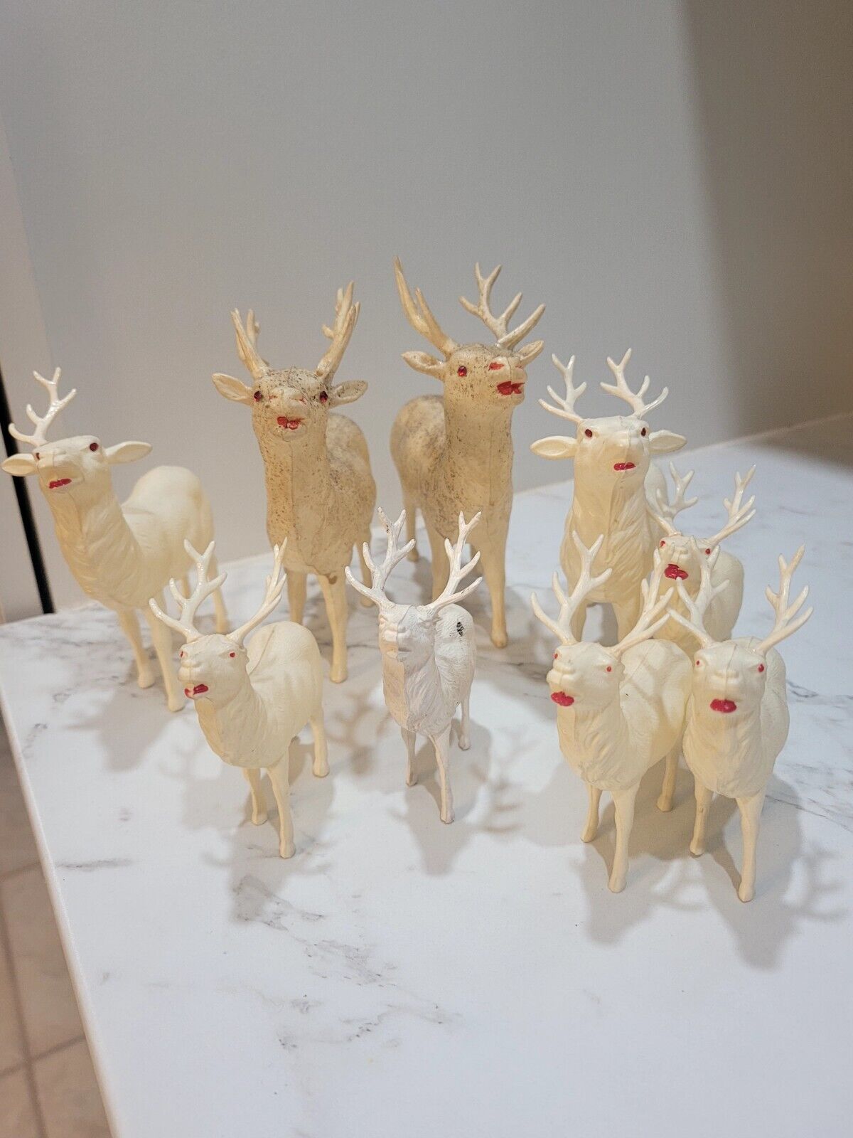 Vintage Celluloid Reindeer Japan Christmas Mid Century Plastic MCM Lot Of 9