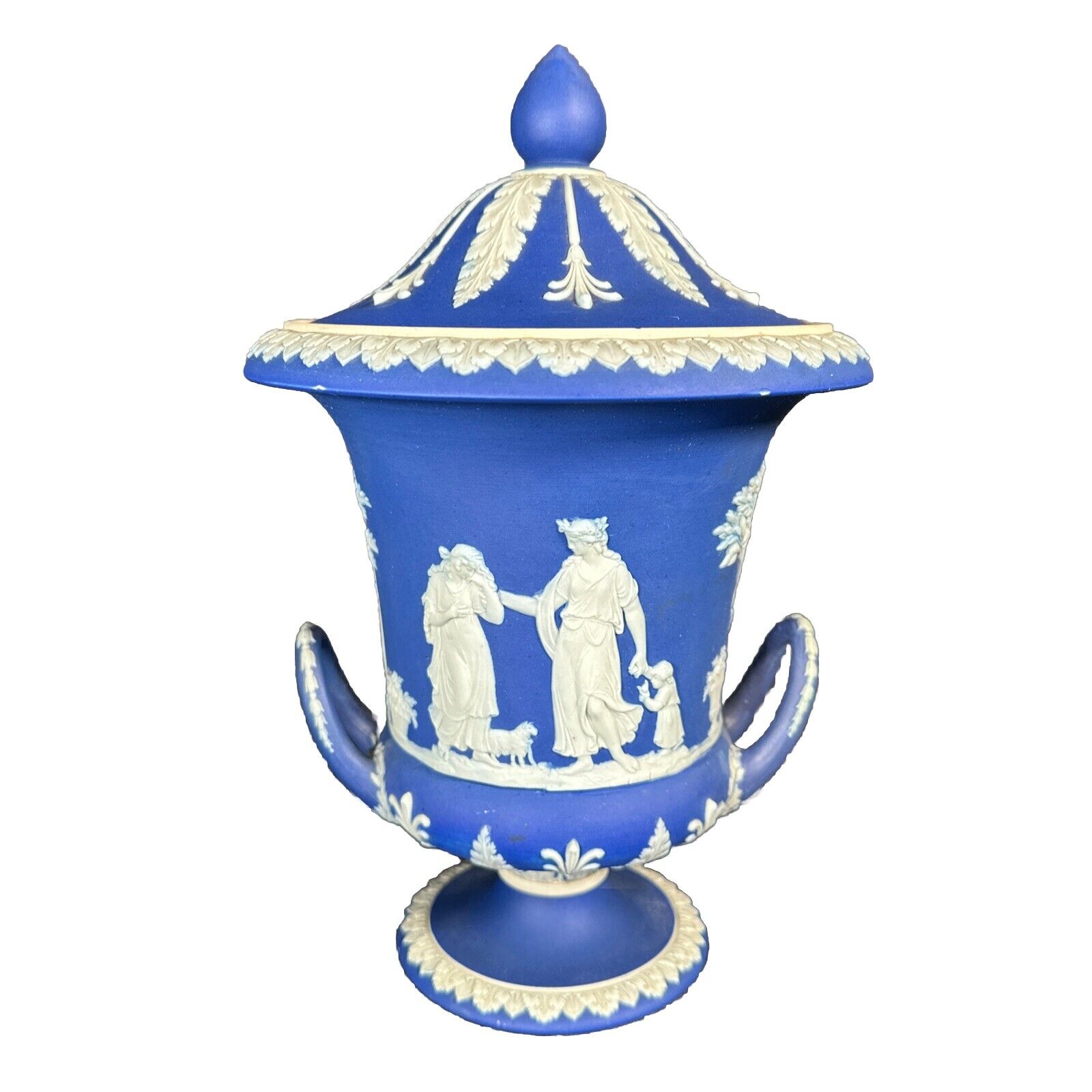 Antique Wedgwood Blue & White Vase Jasperware  Pedestal Urn