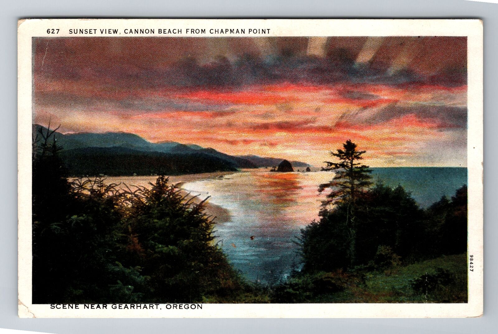 Gearhart OR-Oregon, Sunset View, Cannon Beach, Chapman Point, Vintage Postcard