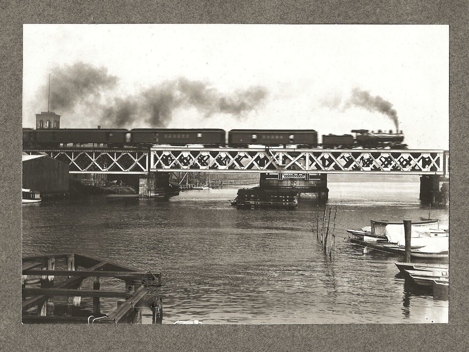 Vintage 1903 PHOTO of Steam Train Locomotive on Bridge over River Connecticut CT
