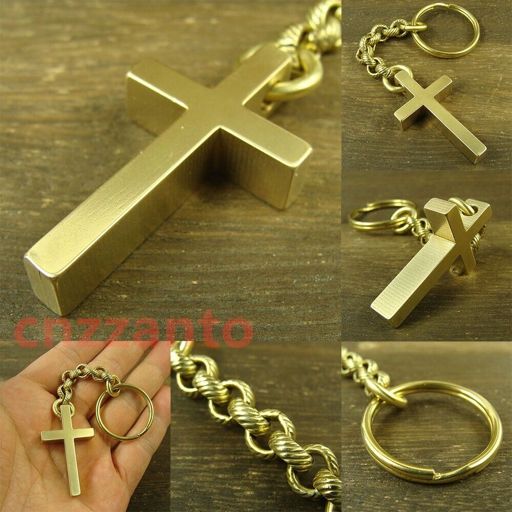 Solid Brass Cross pendant key chain ring keychain H028