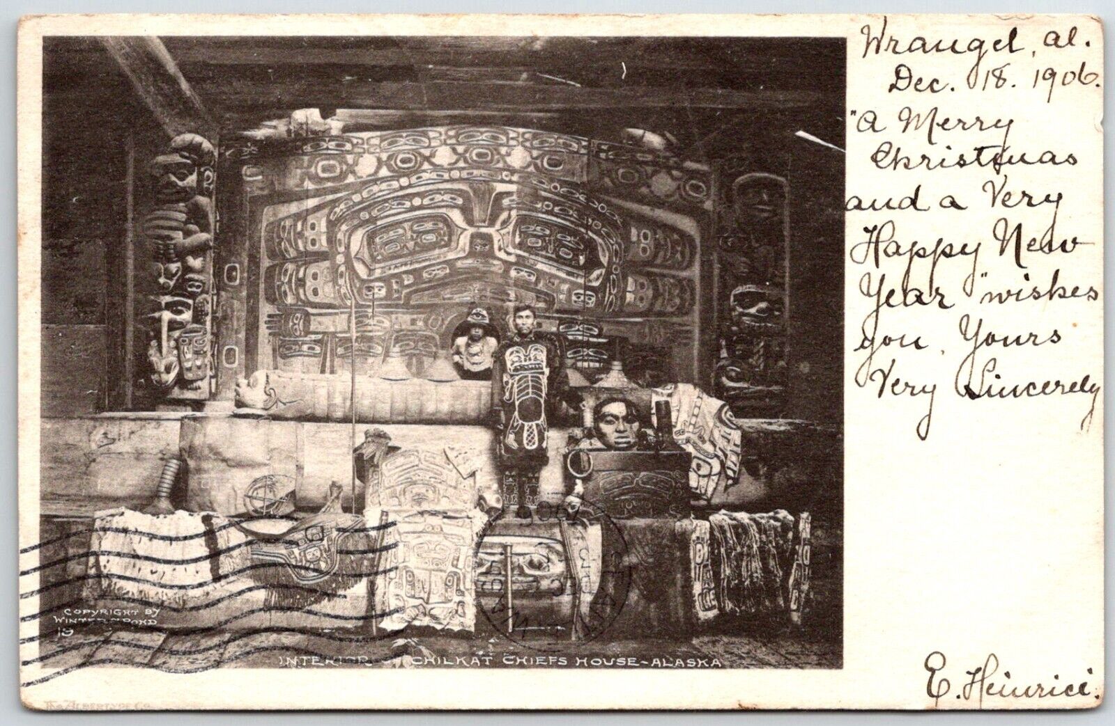 Interior of Chief Klart-Reech's house Chilkat Klukwan Alaska 1906 Wrangell AK
