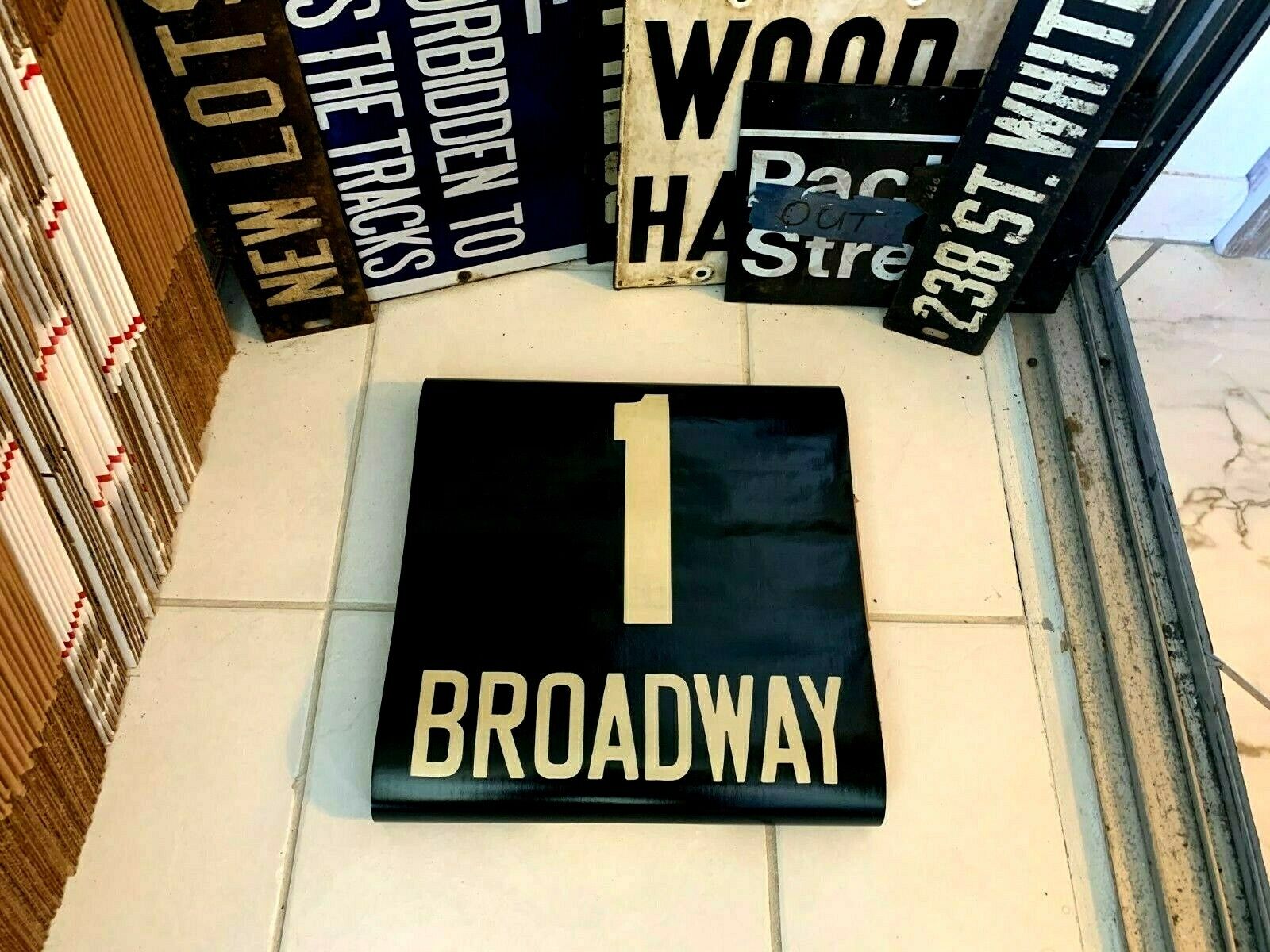 1961 NYC NY SUBWAY ROLL SIGN #1 LINE BROADWAY CHAMBERS SOUTH FERRY BEGAN 1904
