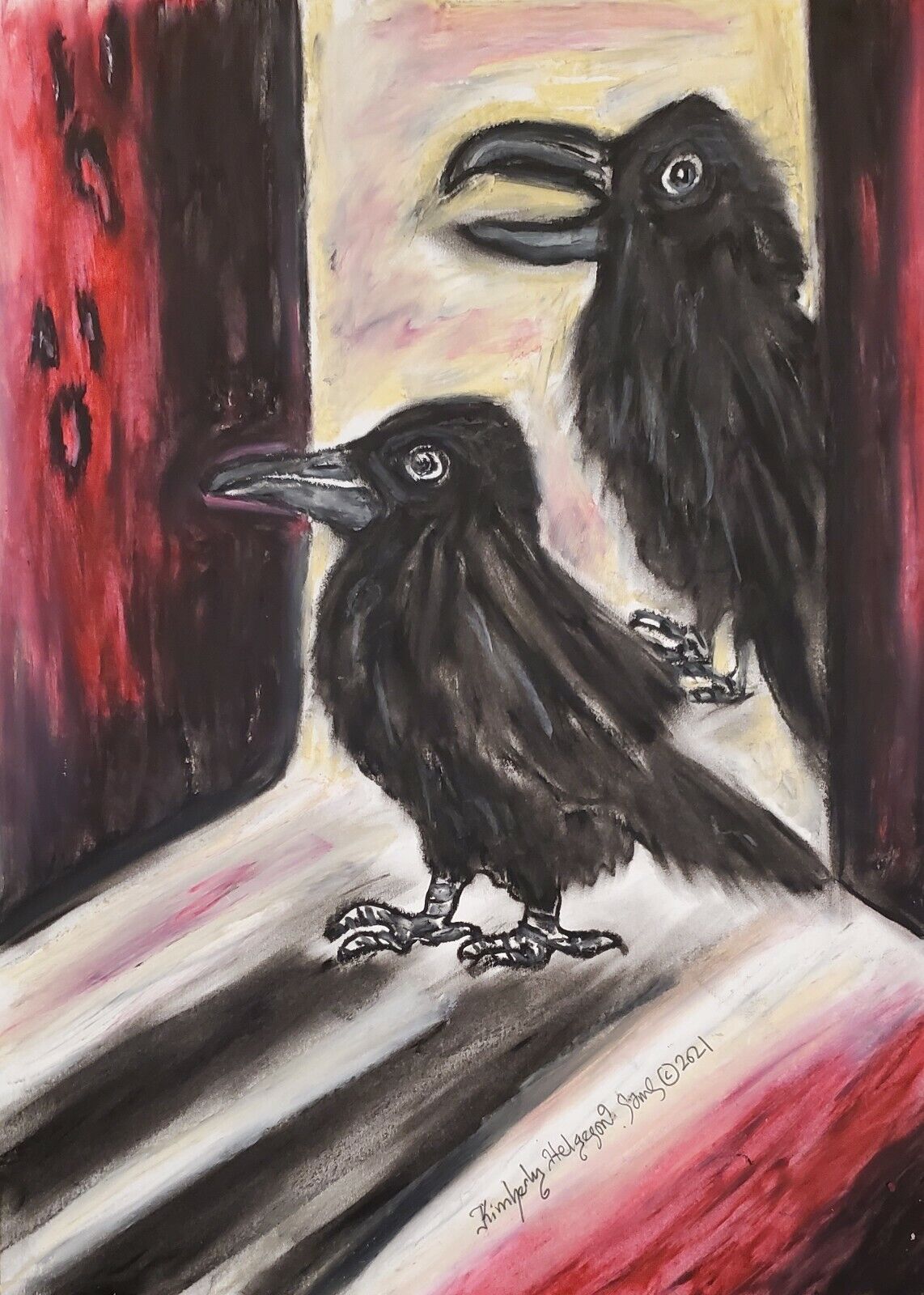 Ravens in Doorway art print 13x19 animals impressionism Gothic Birds Raven Crow