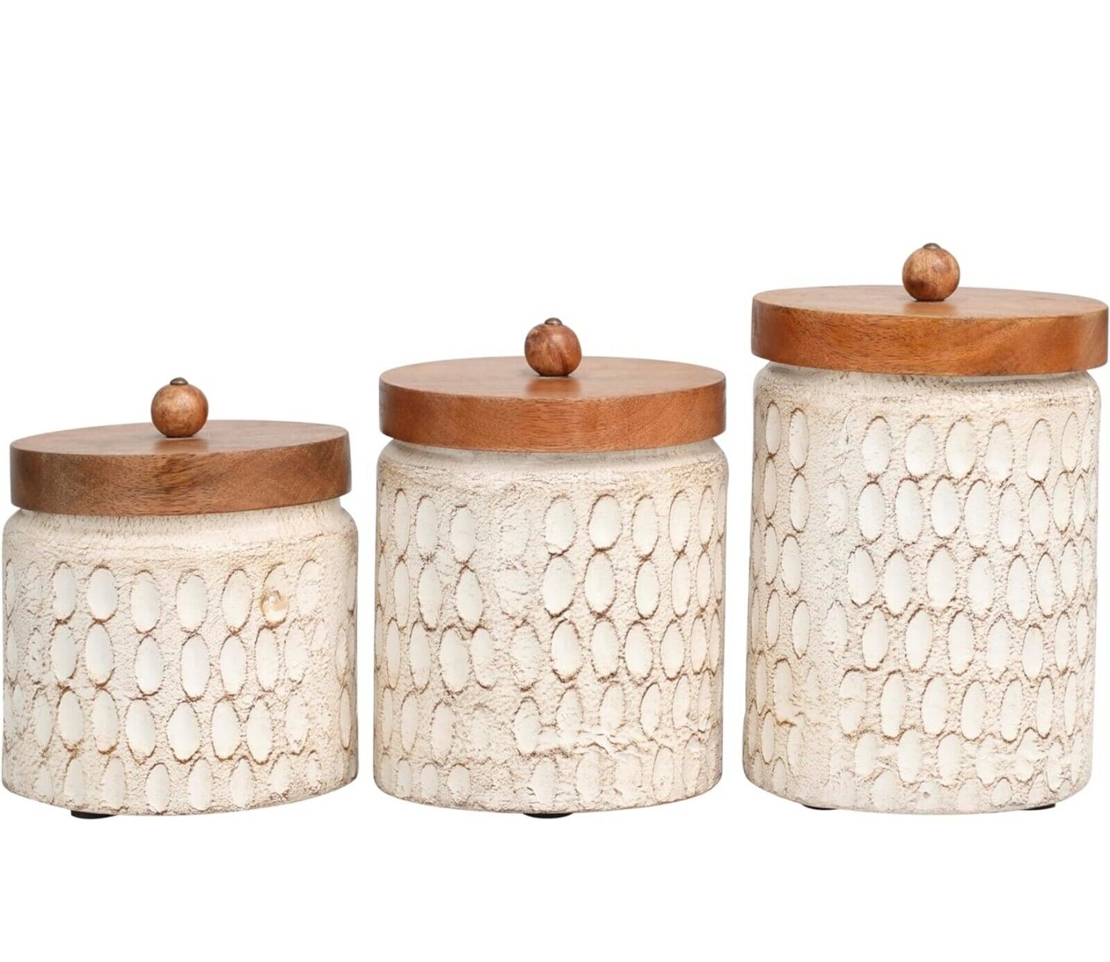 Rustic White Canisters Set Of 3 Ceramic Whithe