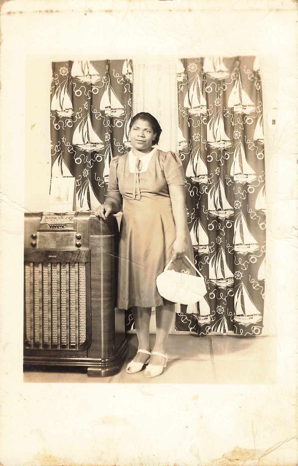1940s RPPC African American Black Woman Studio Photo Postcard Radio Post Rare