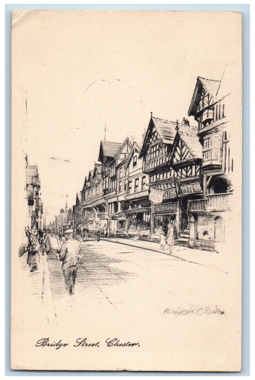 Chester Cheshire England Postcard Bridge Street Business Section c1910 Antique